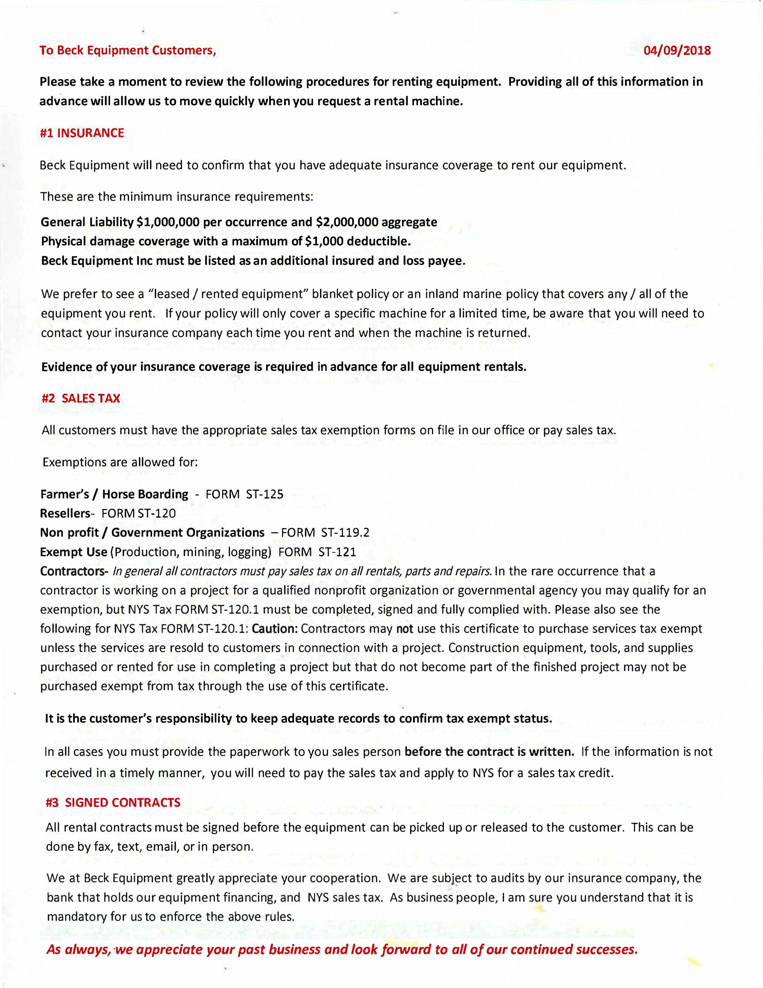Beck Equipment's Rental Insurance Steps